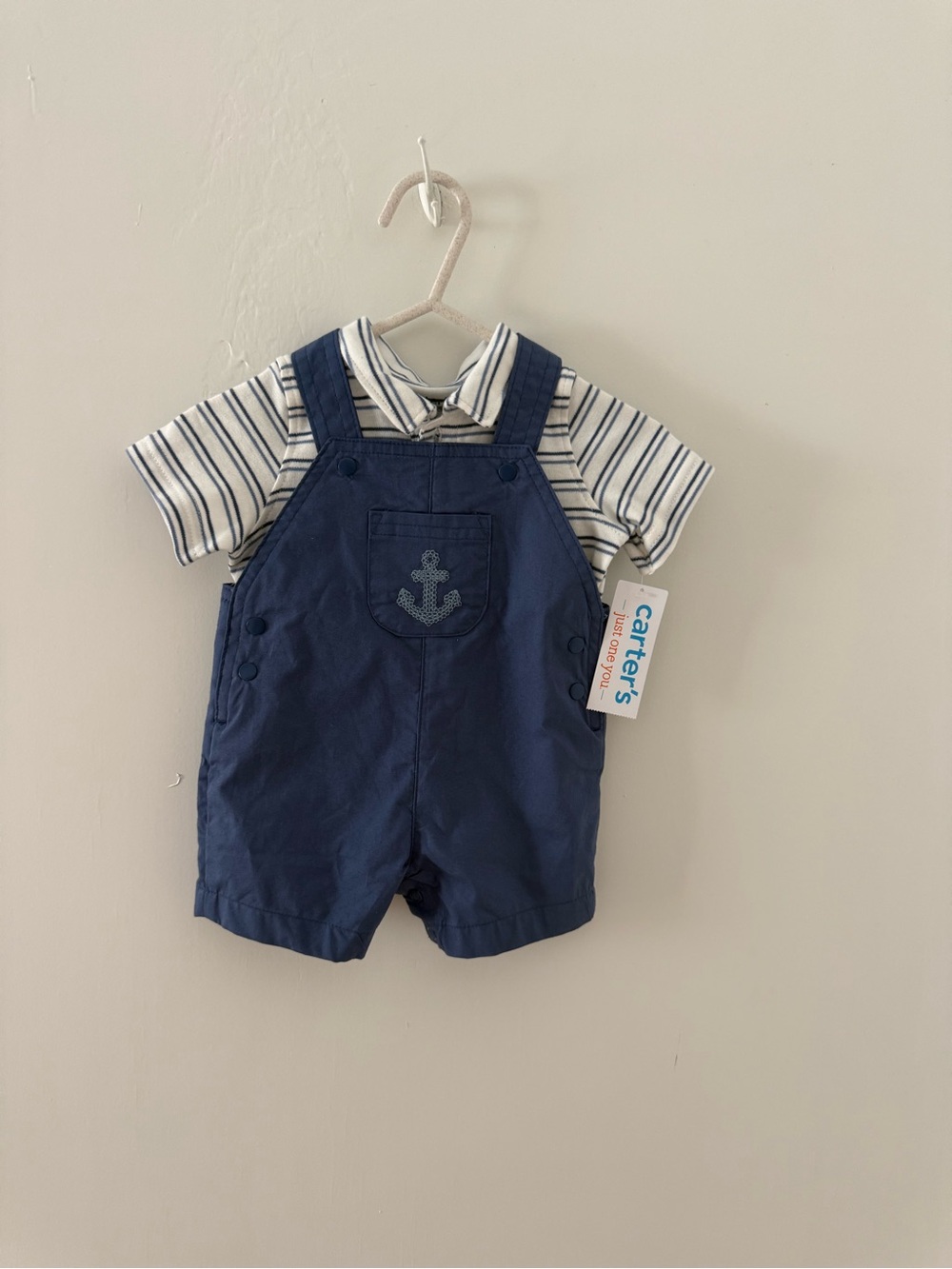 Carter's Navy Shortall with White & Navy Striped Shirt